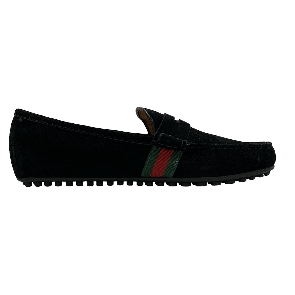 GUCCI Driving Shoes Shelly Low-Cut EU 41.5 US 8 Suede Black Green Red Authentic