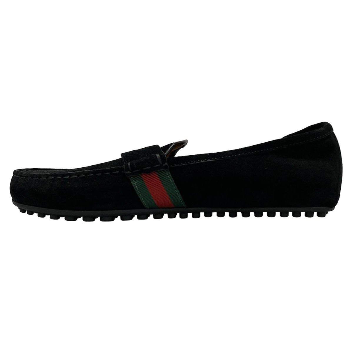 GUCCI Driving Shoes Shelly Low-Cut EU 41.5 US 8 Suede Black Green Red Authentic