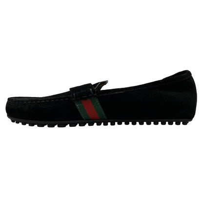 GUCCI Driving Shoes Shelly Low-Cut EU 41.5 US 8 Suede Black Green Red Authentic
