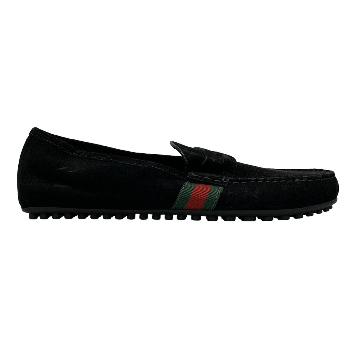 GUCCI Driving Shoes Shelly Low-Cut EU 41.5 US 8 Suede Black Green Red Authentic