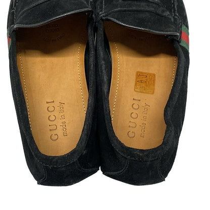 GUCCI Driving Shoes Shelly Low-Cut EU 41.5 US 8 Suede Black Green Red Authentic