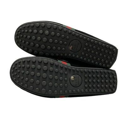 GUCCI Driving Shoes Shelly Low-Cut EU 41.5 US 8 Suede Black Green Red Authentic