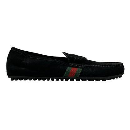 GUCCI Driving Shoes Shelly Low-Cut EU 41.5 US 8 Suede Black Green Red Authentic