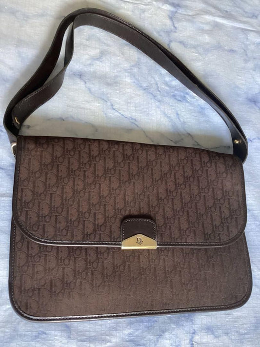 Christian Dior Shoulder Bag Purse 3way Trotter Canvas Leather Brown Authentic