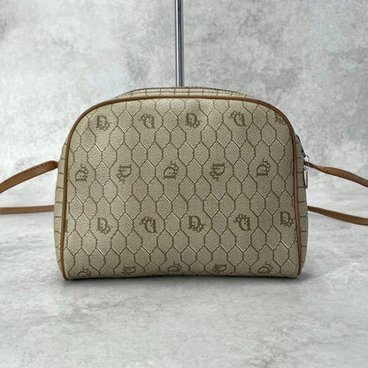 Christian Dior Shoulder Bag Purse Honeycomb PVC Leather Beige Authentic