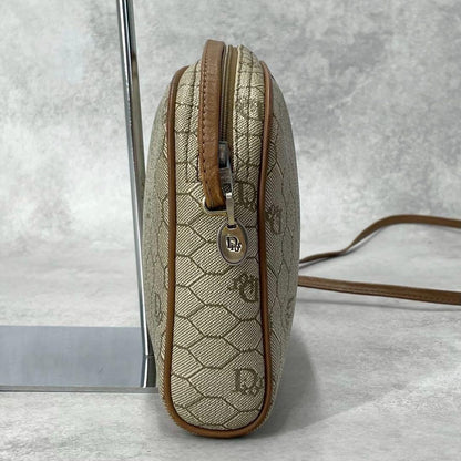 Christian Dior Shoulder Bag Purse Honeycomb PVC Leather Beige Authentic