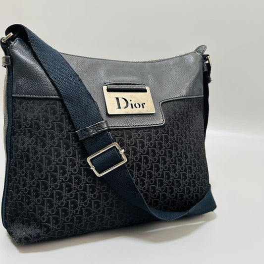Christian Dior Shoulder Bag Purse Trotter Canvas Leather Black Authentic