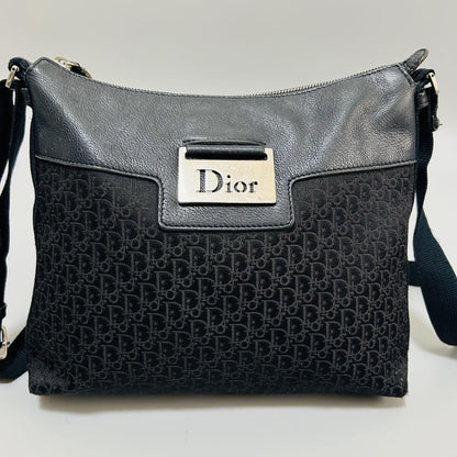 Christian Dior Shoulder Bag Purse Trotter Canvas Leather Black Authentic