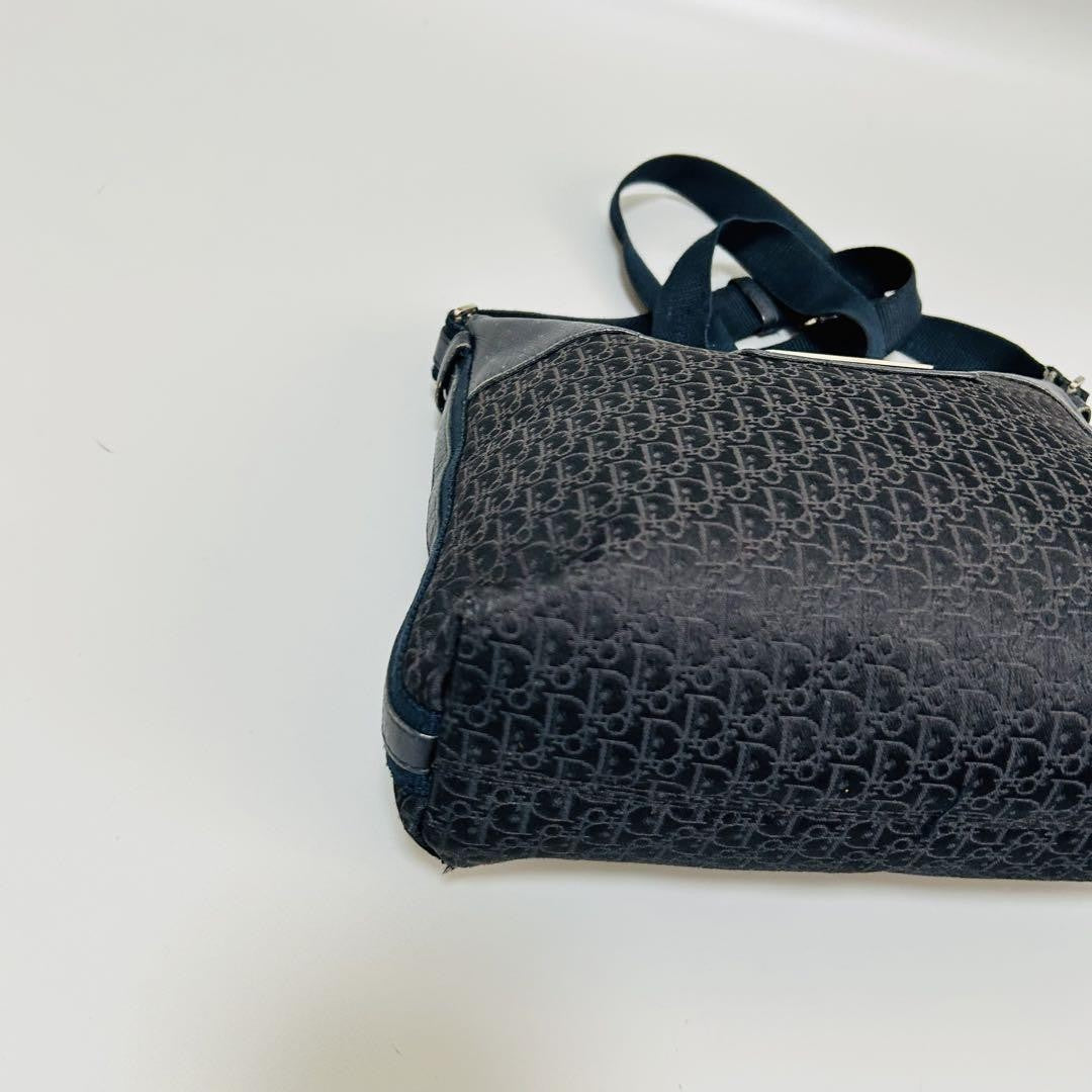 Christian Dior Shoulder Bag Purse Trotter Canvas Leather Black Authentic