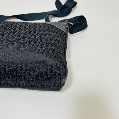 Christian Dior Shoulder Bag Purse Trotter Canvas Leather Black Authentic