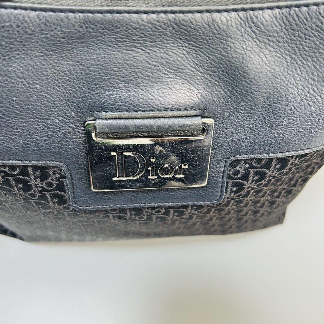 Christian Dior Shoulder Bag Purse Trotter Canvas Leather Black Authentic