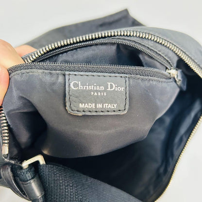 Christian Dior Shoulder Bag Purse Trotter Canvas Leather Black Authentic