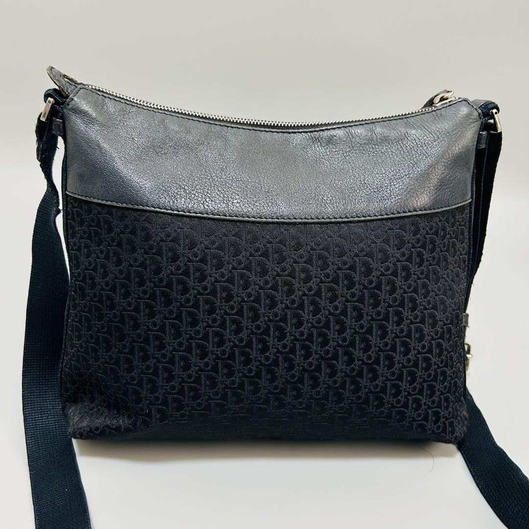 Christian Dior Shoulder Bag Purse Trotter Canvas Leather Black Authentic