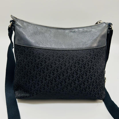 Christian Dior Shoulder Bag Purse Trotter Canvas Leather Black Authentic