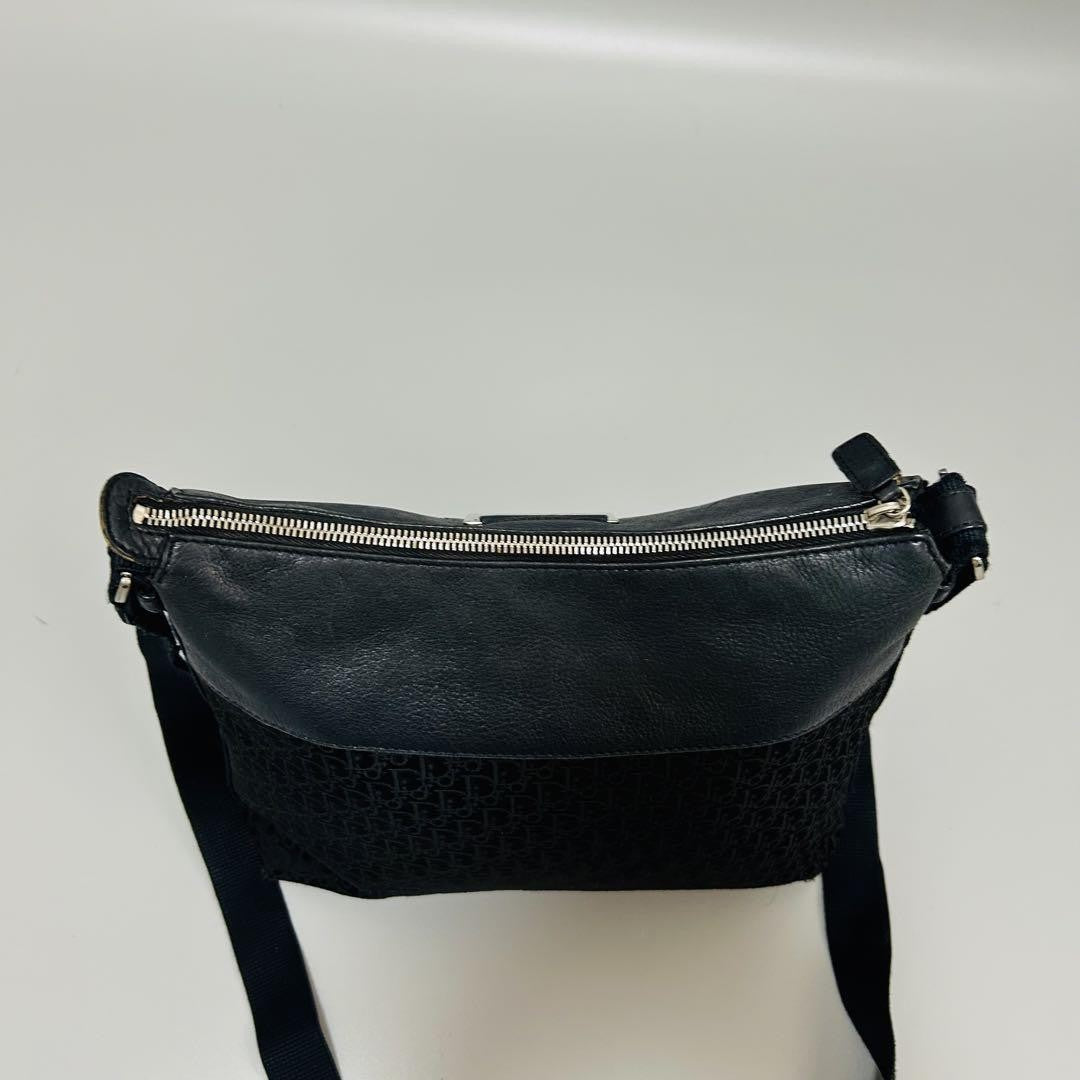 Christian Dior Shoulder Bag Purse Trotter Canvas Leather Black Authentic
