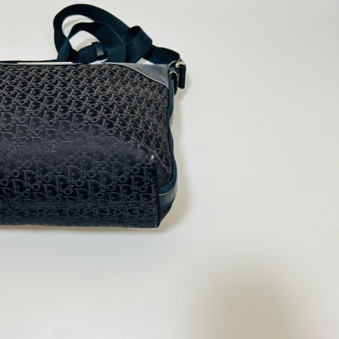 Christian Dior Shoulder Bag Purse Trotter Canvas Leather Black Authentic