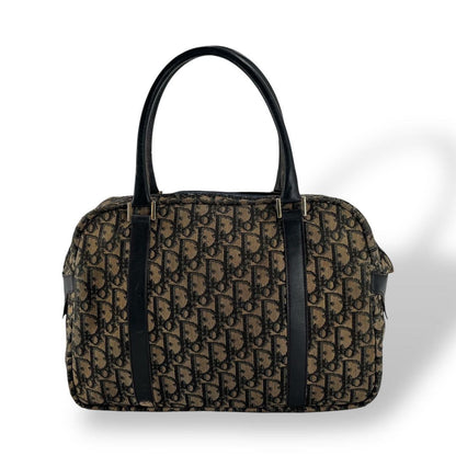 Christian Dior Hand Bag Tote Purse Mini Boston Trotter Canvas Leather Navy Auth