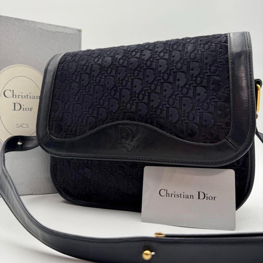Christian Dior Shoulder Bag Purse Trotter Suede Leather Dark Navy Authentic