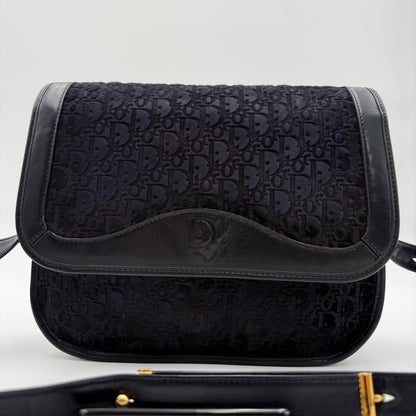 Christian Dior Shoulder Bag Purse Trotter Suede Leather Dark Navy Authentic