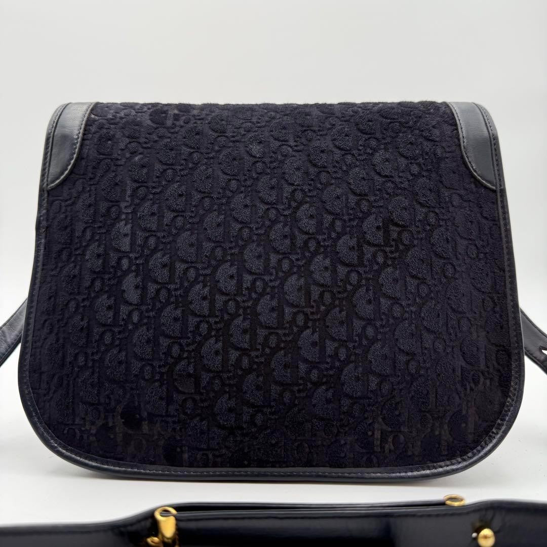 Christian Dior Shoulder Bag Purse Trotter Suede Leather Dark Navy Authentic