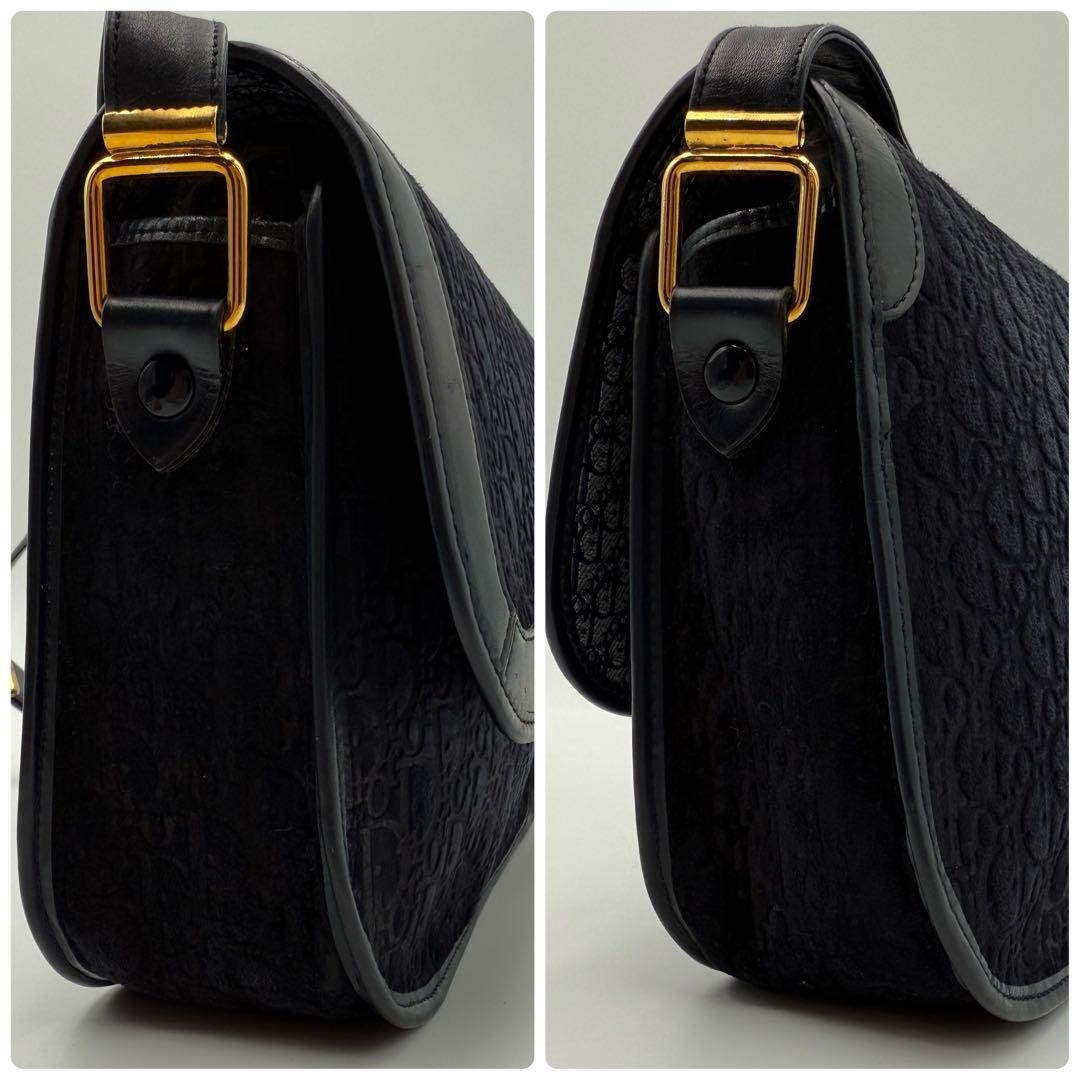 Christian Dior Shoulder Bag Purse Trotter Suede Leather Dark Navy Authentic