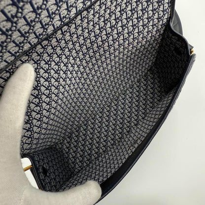 Christian Dior Shoulder Bag Purse Trotter Suede Leather Dark Navy Authentic