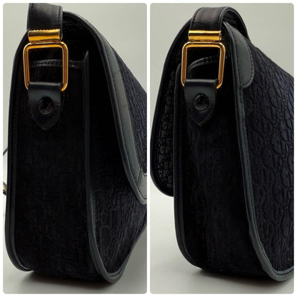 Christian Dior Shoulder Bag Purse Trotter Suede Leather Dark Navy Authentic