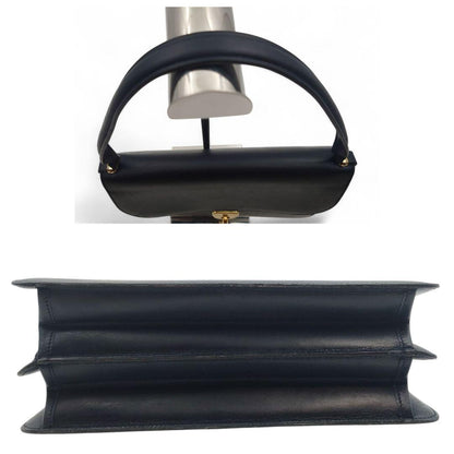 Christian Dior Hand Shoulder Bag Tote Purse Logo Leather Navy Authentic