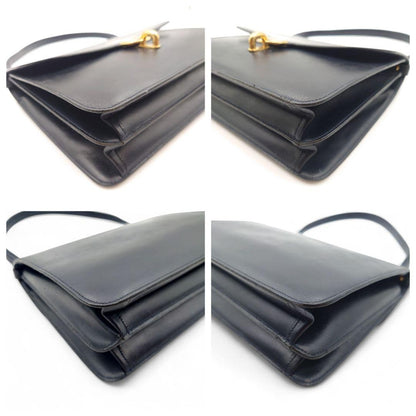 Christian Dior Hand Shoulder Bag Tote Purse Logo Leather Navy Authentic