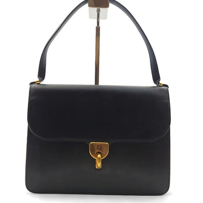 Christian Dior Hand Shoulder Bag Tote Purse Logo Leather Navy Authentic