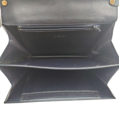 Christian Dior Hand Shoulder Bag Tote Purse Logo Leather Navy Authentic