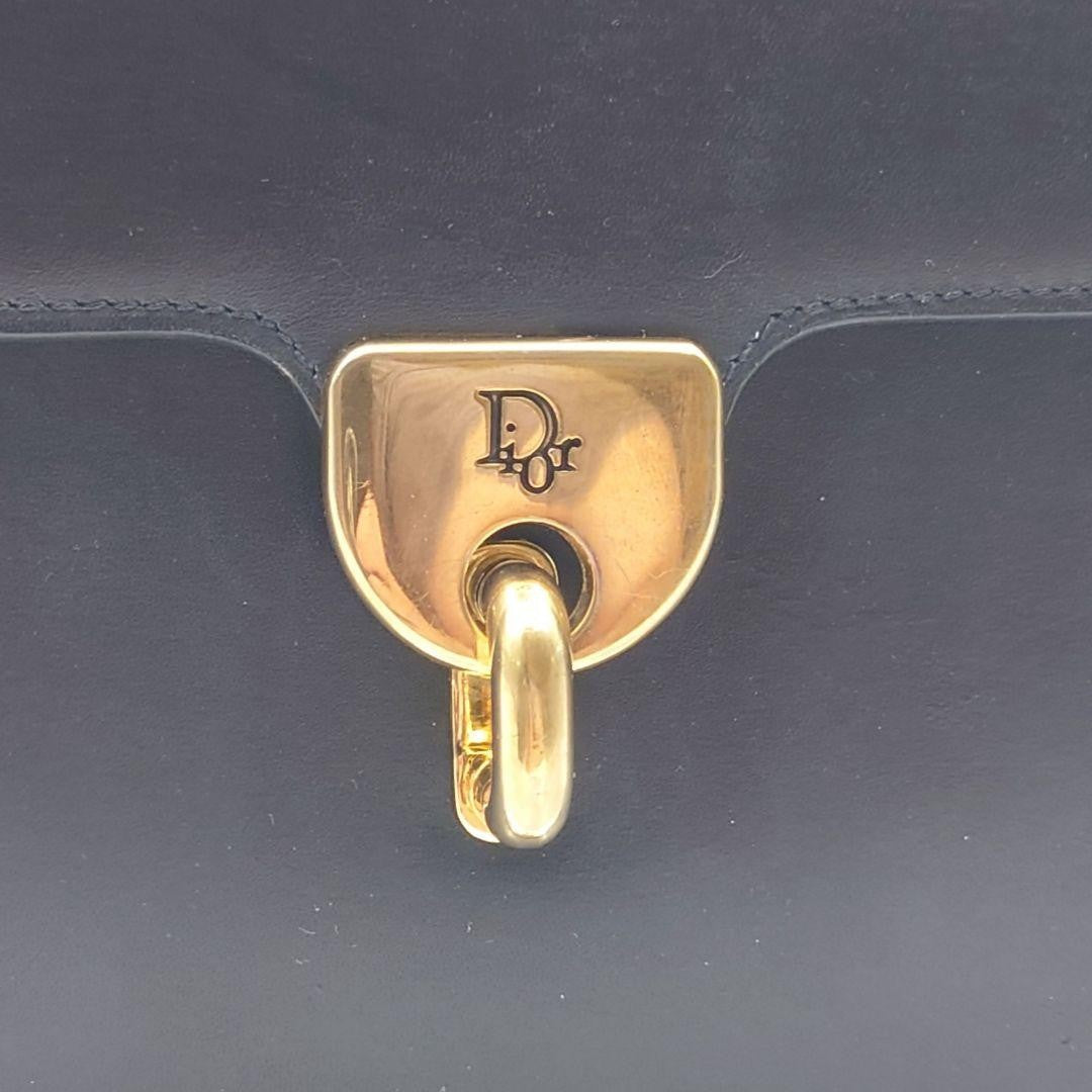 Christian Dior Hand Shoulder Bag Tote Purse Logo Leather Navy Authentic