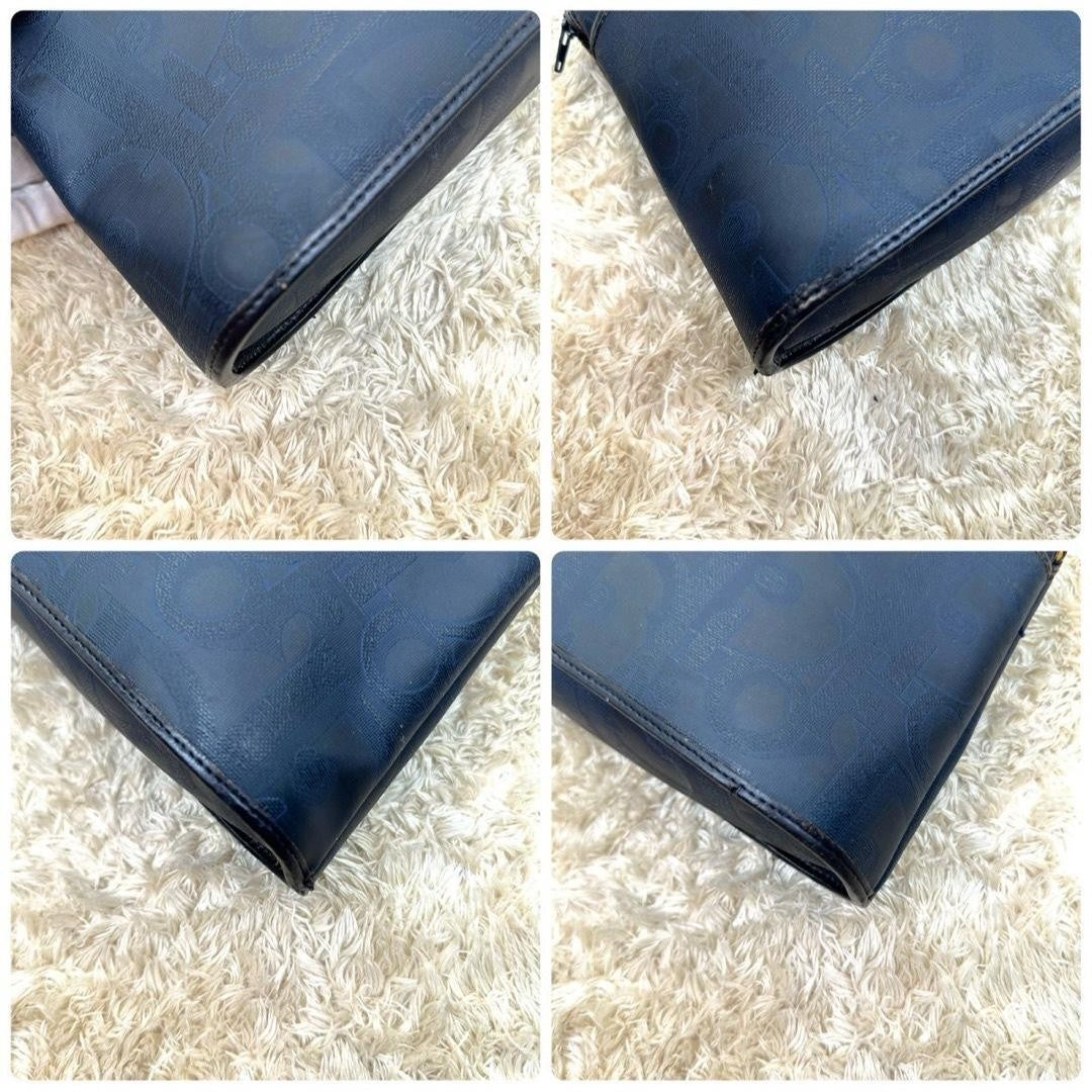 Christian Dior Hand Bag Tote Purse Leather Navy Authentic