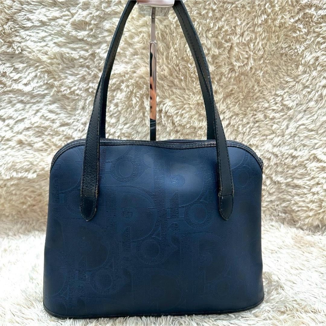 Christian Dior Hand Bag Tote Purse Leather Navy Authentic