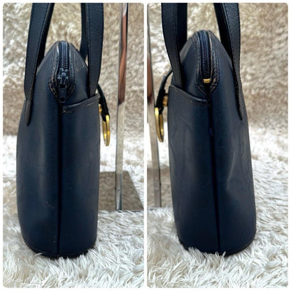 Christian Dior Hand Bag Tote Purse Leather Navy Authentic