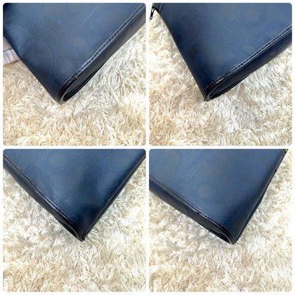 Christian Dior Hand Bag Tote Purse Leather Navy Authentic