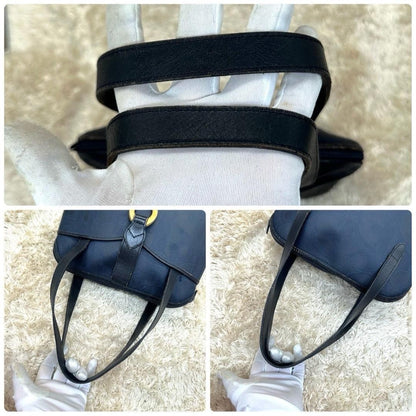 Christian Dior Hand Bag Tote Purse Leather Navy Authentic