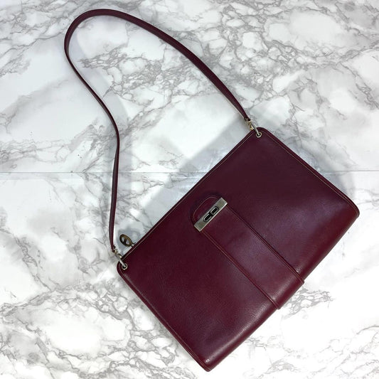 Christian Dior Shoulder Bag Purse CD Leather Wine Red Authentic
