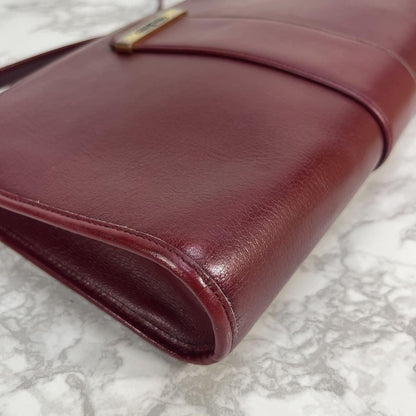 Christian Dior Shoulder Bag Purse CD Leather Wine Red Authentic