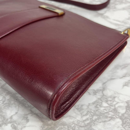 Christian Dior Shoulder Bag Purse CD Leather Wine Red Authentic