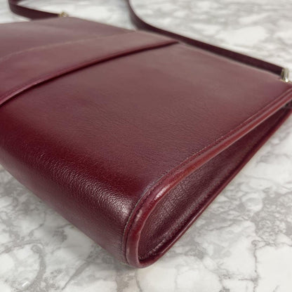 Christian Dior Shoulder Bag Purse CD Leather Wine Red Authentic