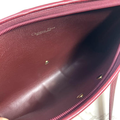 Christian Dior Shoulder Bag Purse CD Leather Wine Red Authentic