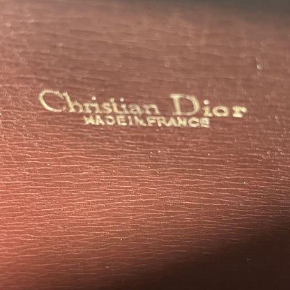 Christian Dior Shoulder Bag Purse CD Leather Wine Red Authentic