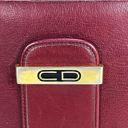Christian Dior Shoulder Bag Purse CD Leather Wine Red Authentic