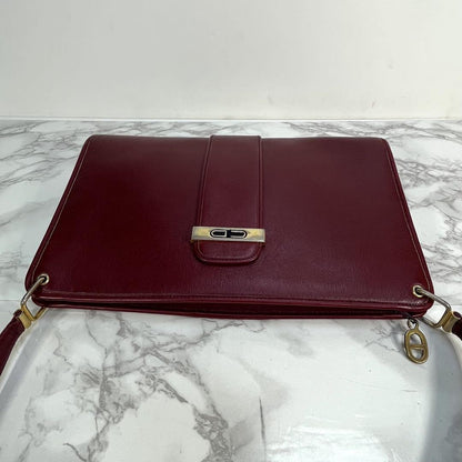 Christian Dior Shoulder Bag Purse CD Leather Wine Red Authentic