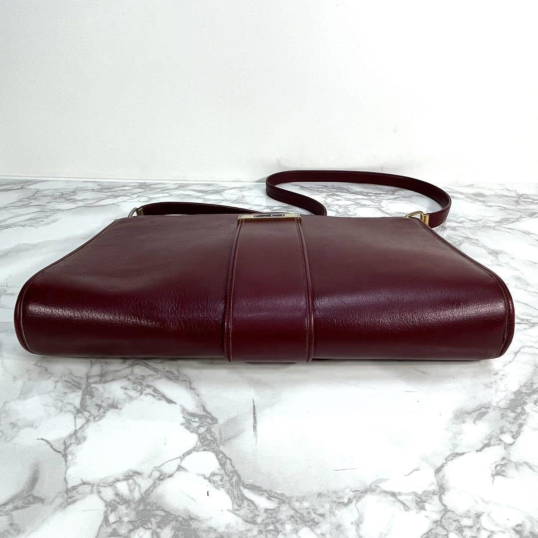 Christian Dior Shoulder Bag Purse CD Leather Wine Red Authentic