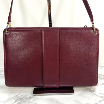 Christian Dior Shoulder Bag Purse CD Leather Wine Red Authentic