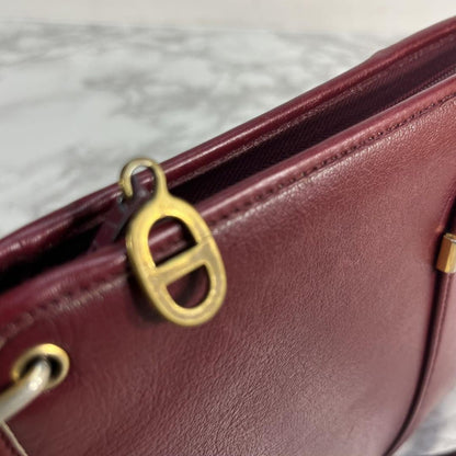 Christian Dior Shoulder Bag Purse CD Leather Wine Red Authentic