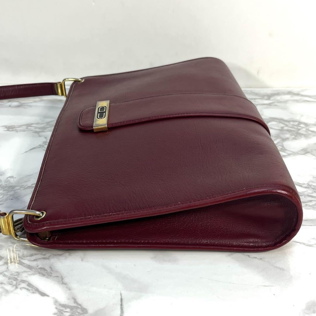 Christian Dior Shoulder Bag Purse CD Leather Wine Red Authentic