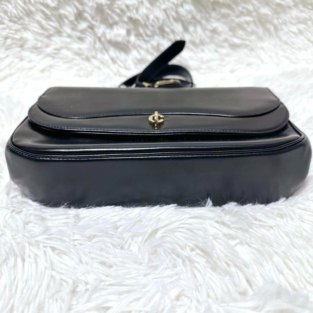 Christian Dior Shoulder Bag Purse CD Leather Black Authentic